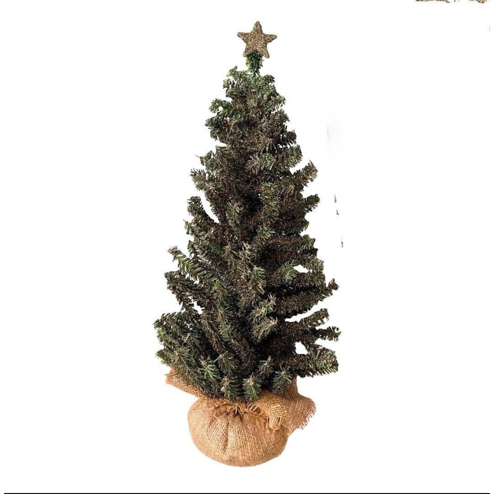 24” 2 Foot Christmas Tree Green Gold Glitter Flocked Tabletop Decor No Ornaments